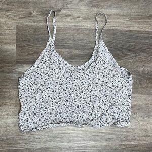 Brandy Melville Thin Strap Crop Tank Top White with Blue Floral Print One Size